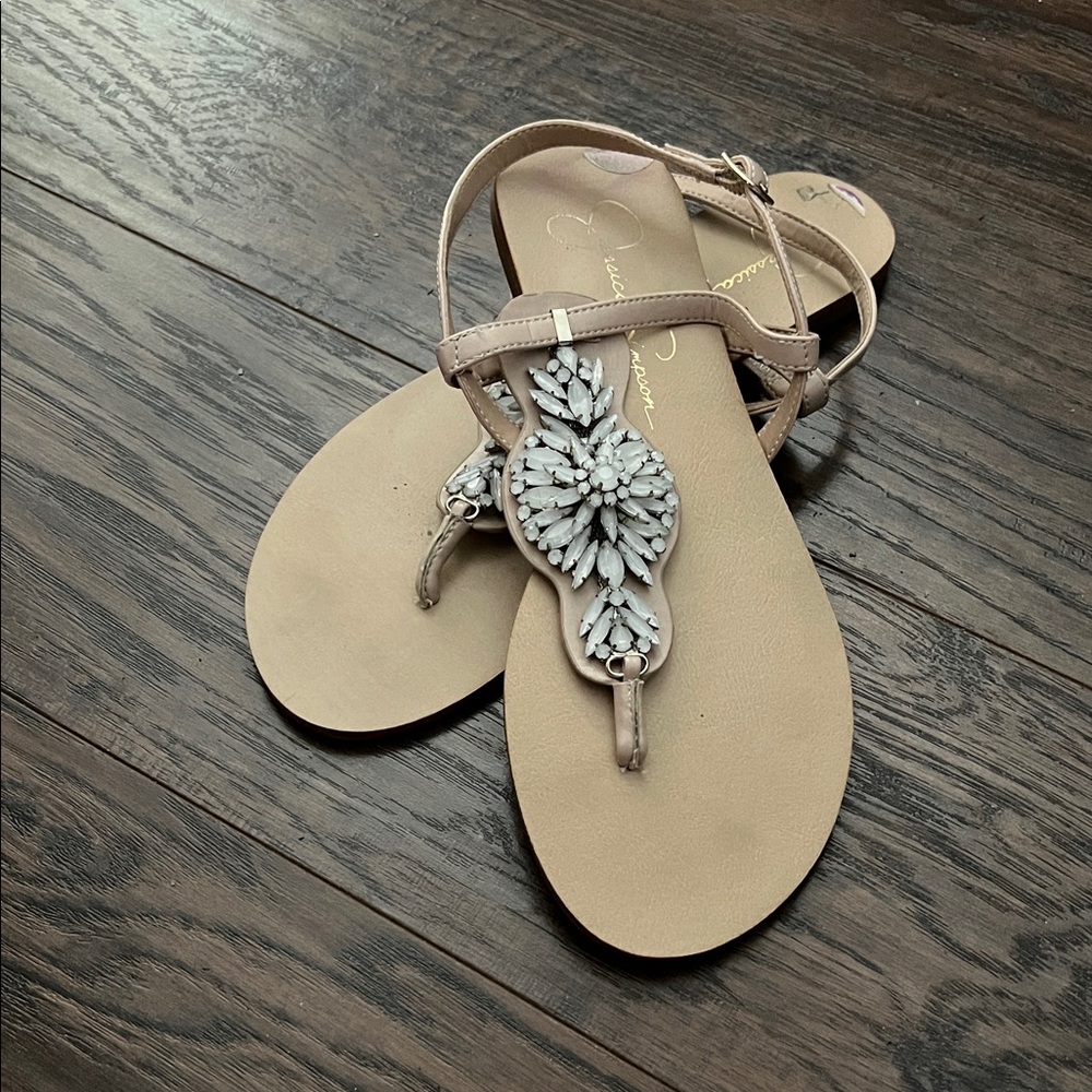 Jessica Simpson Beige Sandals with Floral Design